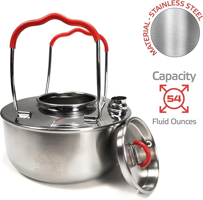 Load image into Gallery viewer, Steel Ketel 1.6L Stainless Steel Camping Kettle - Premium 18/8 Grade Outdoor Cooking Teapot with Heat-Resistant Silicone Grips