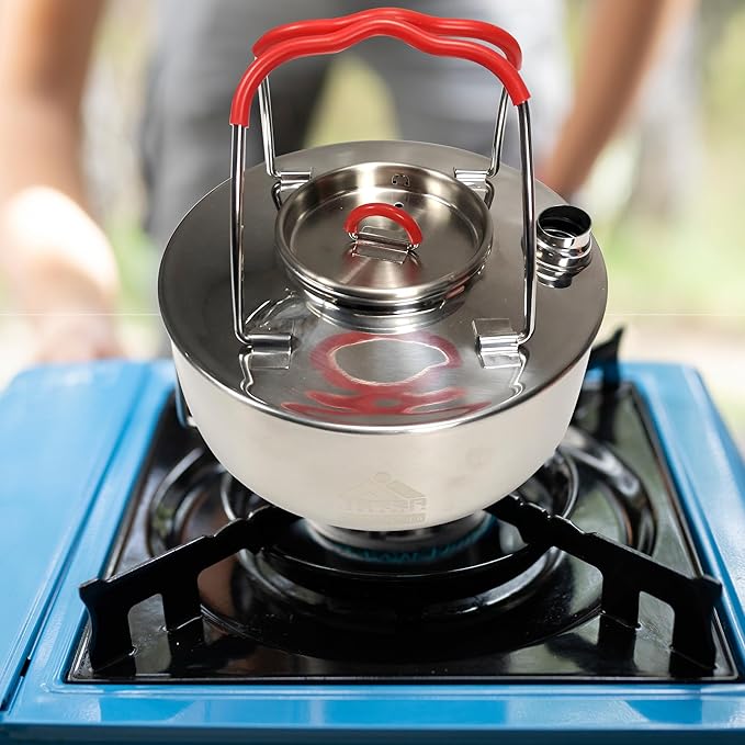 Load image into Gallery viewer, Steel Ketel 1.6L Stainless Steel Camping Kettle - Premium 18/8 Grade Outdoor Cooking Teapot with Heat-Resistant Silicone Grips