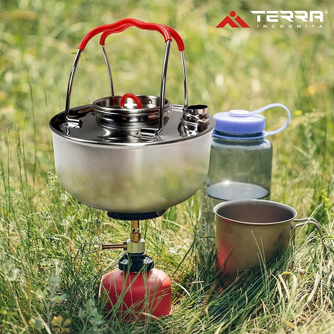 Load image into Gallery viewer, Steel Ketel 1.6L Stainless Steel Camping Kettle - Premium 18/8 Grade Outdoor Cooking Teapot with Heat-Resistant Silicone Grips