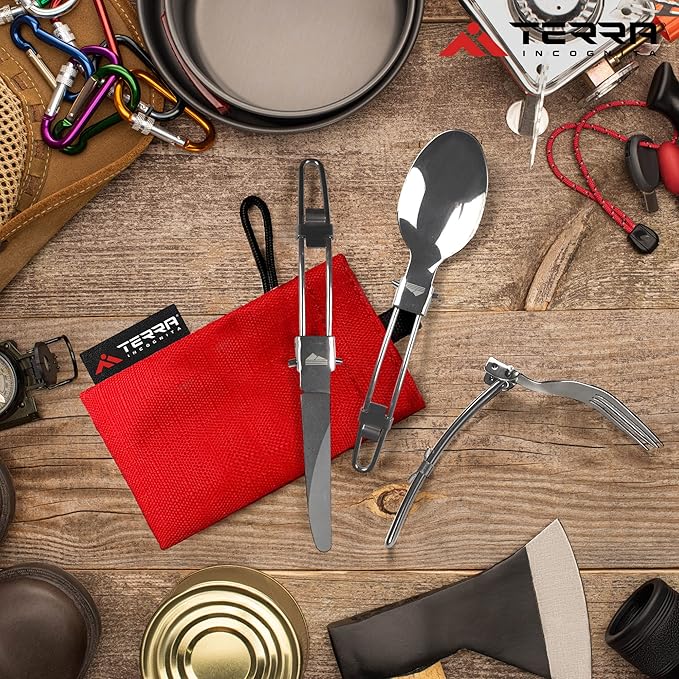 Load image into Gallery viewer, Base Set 3-Piece Stainless Steel Camping Cutlery Set - Premium 18/8 Grade Outdoor Utensils with Carrying Case