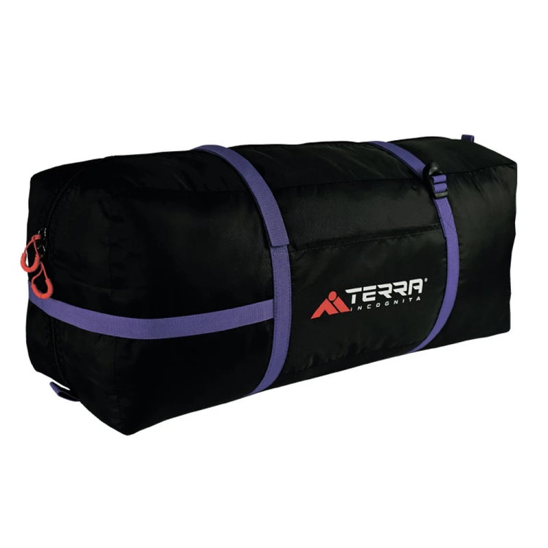 Load image into Gallery viewer, Black Bravo 4 gear bag with purple compression straps and Terra Incognita logo
