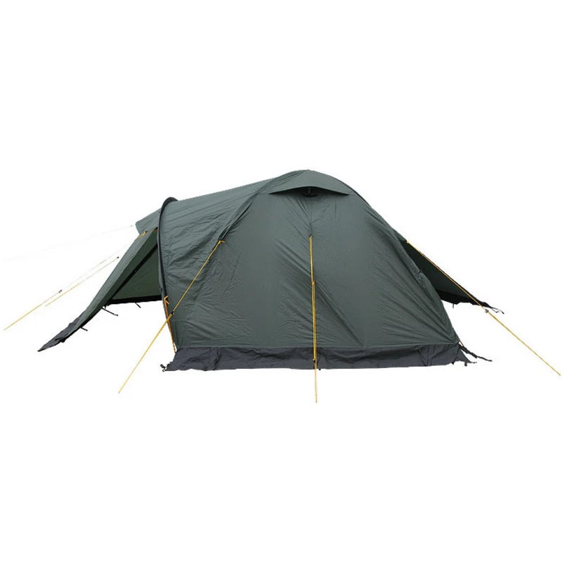Load image into Gallery viewer, Green Canyon 3 mountain tent with open vestibule showing yellow inner fabric