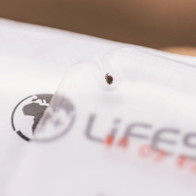 Load image into Gallery viewer, Close-up of a tiny tick inside the small nymph extraction slot of a white card
