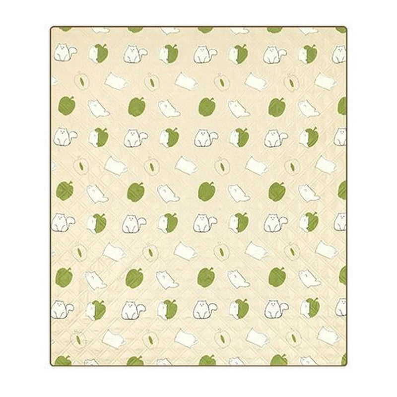 Load image into Gallery viewer, Beige Naturehike picnic mat with a cute pattern of white cats and green apples