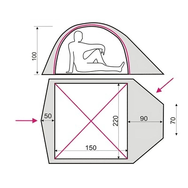 Load image into Gallery viewer, Technical diagram showing Platou 2 floor plan, 100cm height, and vestibule sizes.