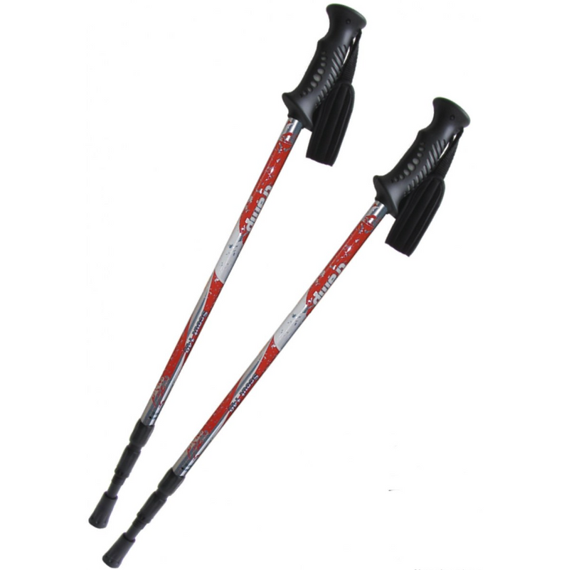 Load image into Gallery viewer, Two red and black hiking poles on a white background