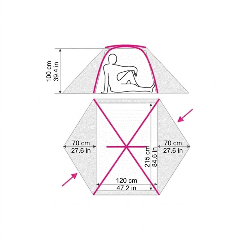 Load image into Gallery viewer, Dimensional drawing of SkyLine 2 Lite tent showing 100cm height and floor plan