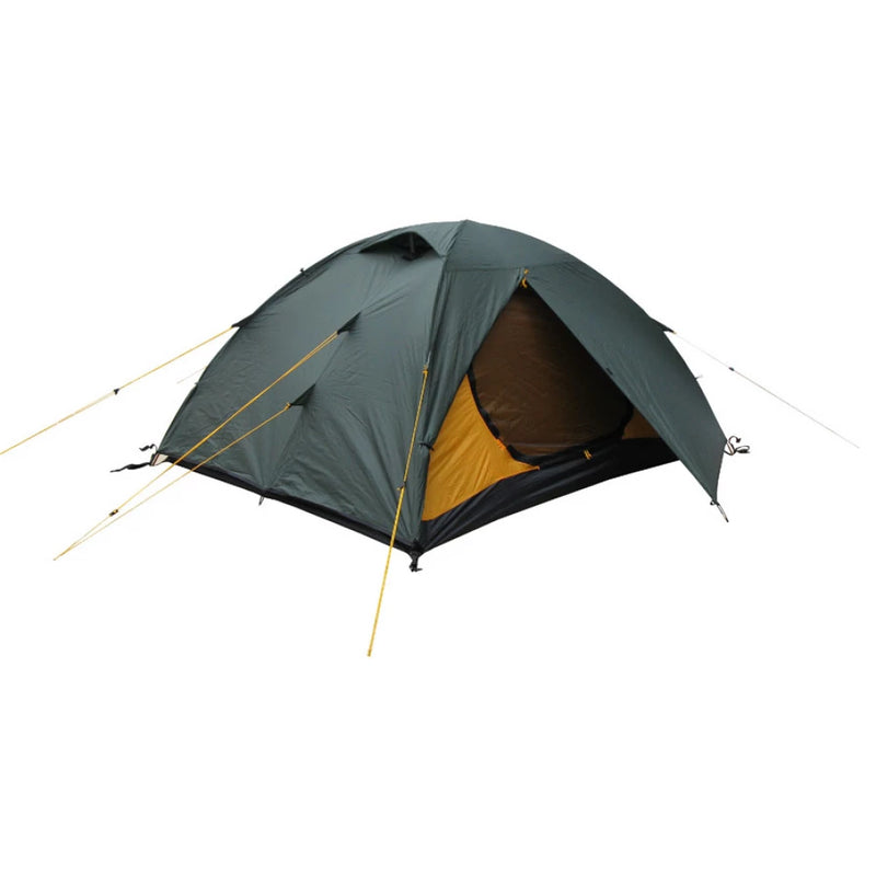 Load image into Gallery viewer, Dark green 4-season Platou 2 tent with side entrance and yellow inner wall.