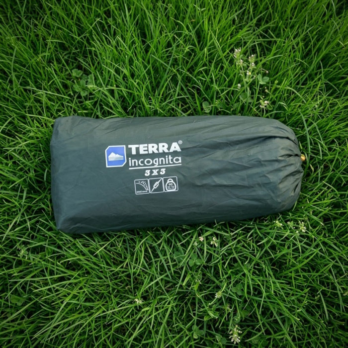 Load image into Gallery viewer, Compact 3x3m camping tarp in a storage bag, ideal for low-volume packing