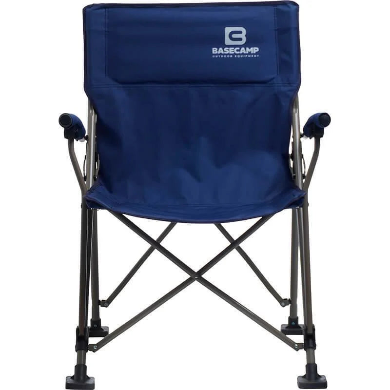 Load image into Gallery viewer, Blue camping chair with 'Basecamp' branding on a white background