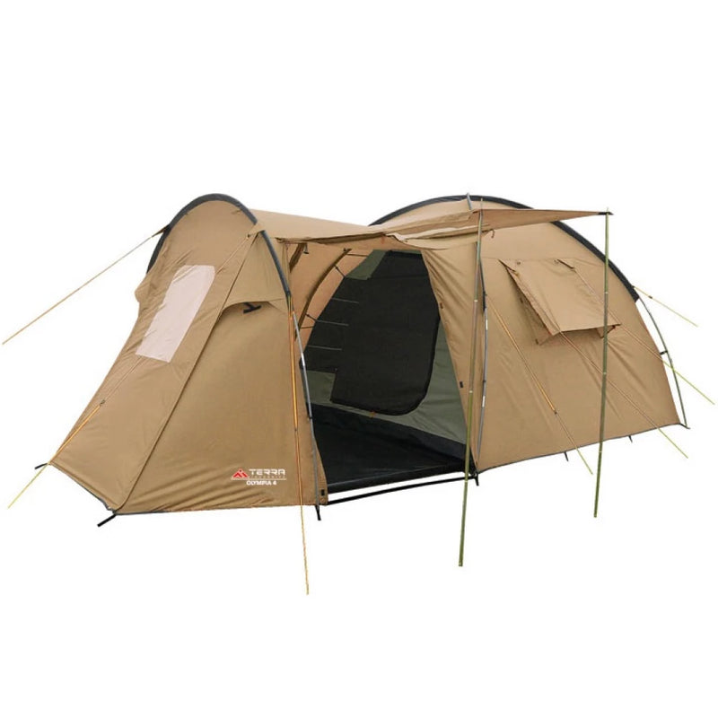 Load image into Gallery viewer, Terra Incognita Olympia 4 camping tent in Sand with porch open