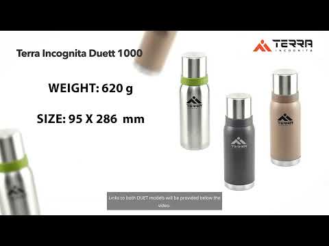 Load and play video in Gallery viewer, Duett Vacuum Insulated Stainless Steel Thermos with Dual Cups - Premium 34/40 fl oz Thermal Flask with Pour-Through Stopper