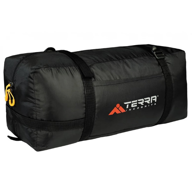 Load image into Gallery viewer, Packed Terra Incognita Grand 8 tent in black carrying bag with logo