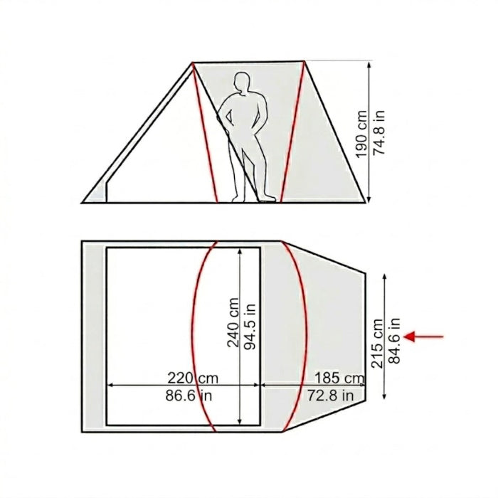 Load image into Gallery viewer, Size and floor plan diagram for Terra Incognita Camp 4 tunnel tent