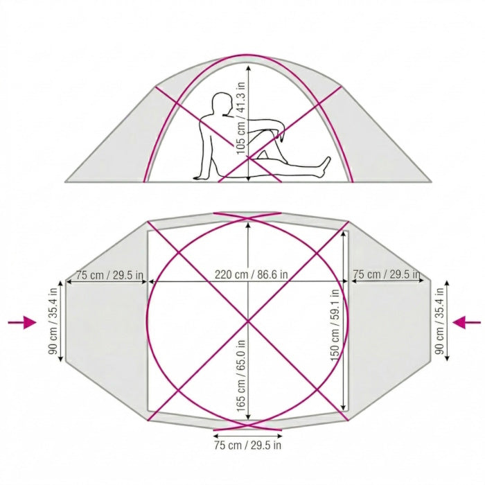 Load image into Gallery viewer, Technical Size Chart and Dimensions for TopRock 2 Expedition Mountaineering Tent