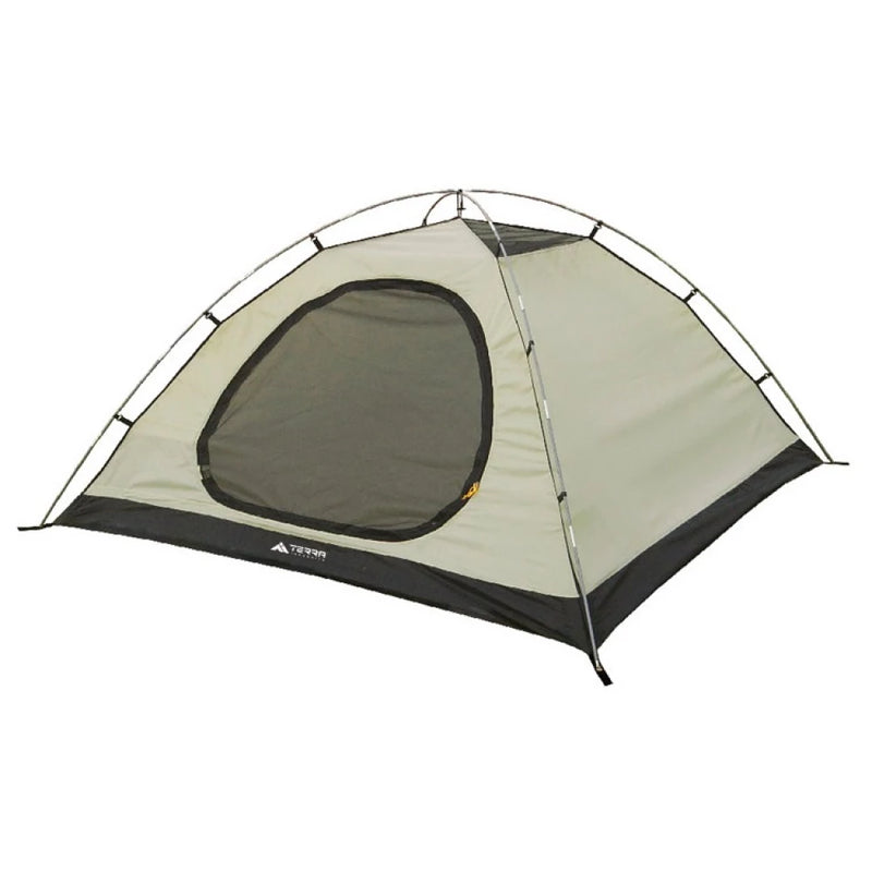 Load image into Gallery viewer, Zeta 2-person camping tent in Khaki with front vestibule setup