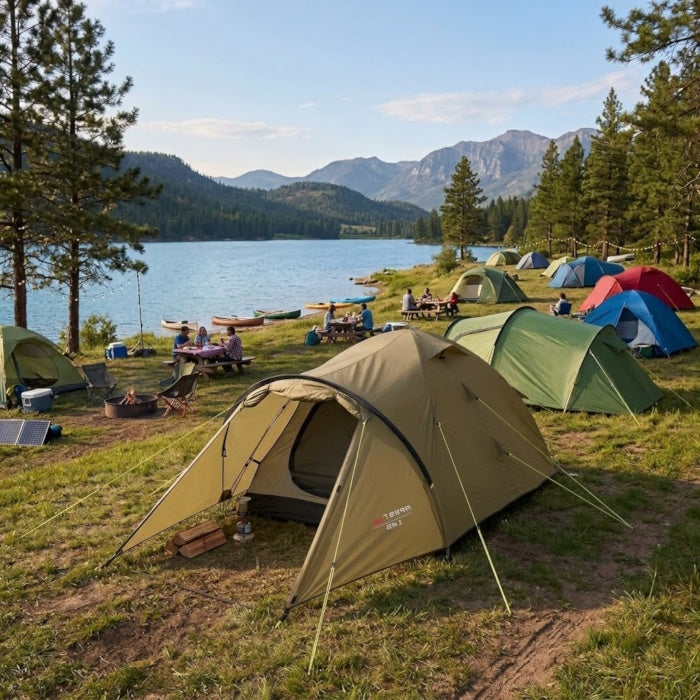 Load image into Gallery viewer, Zeta 3-person tent showing dual entrances for optimal ventilation