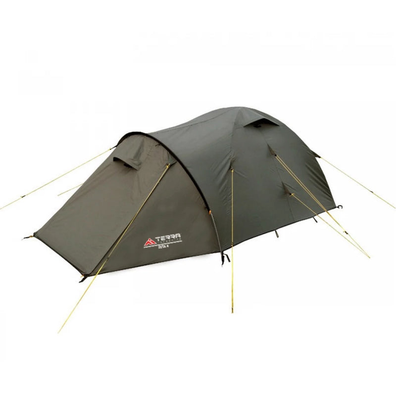 Load image into Gallery viewer, Floor plan and dimensions of Zeta 4-person tent showing inner and outer sizes