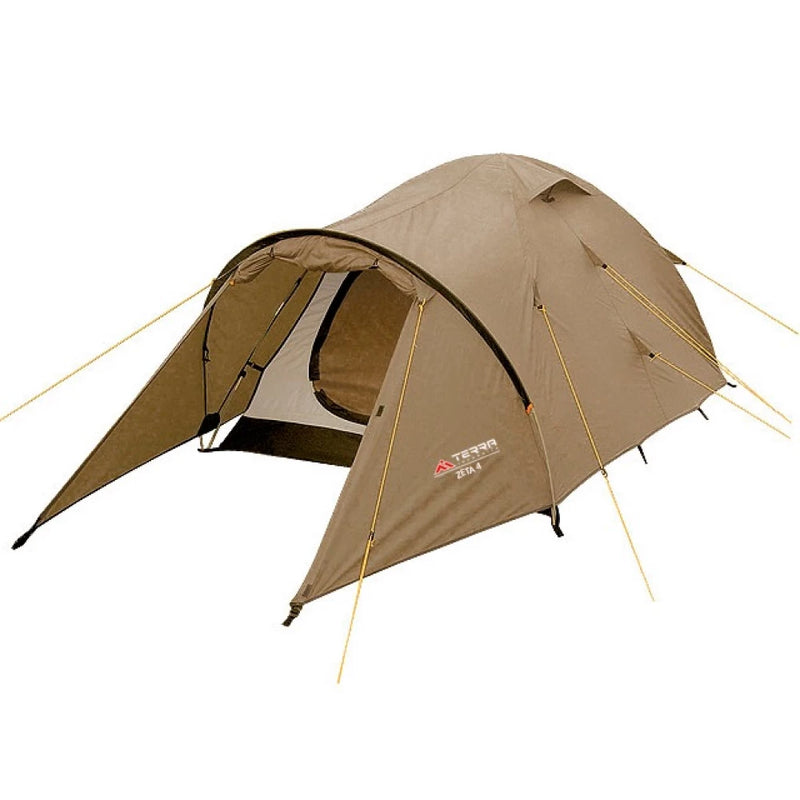 Load image into Gallery viewer, Rear view of Zeta 4-person tent showing aerodynamic dome and ventilation window