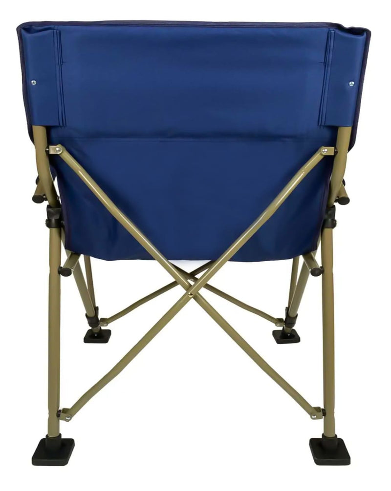 Load image into Gallery viewer, Blue folding chair with beige legs on a white background
