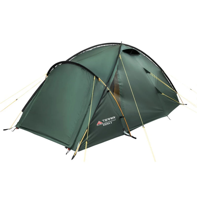 Load image into Gallery viewer, Dark green Terra Incognita Ksena 3 trekking tent with fully closed rainfly
