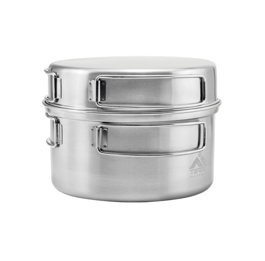 Pot Pan Set S/M Stainless Steel Cookware with Universal Lid - Compact Nesting Design for 1-2 Person Camping and Backpacking