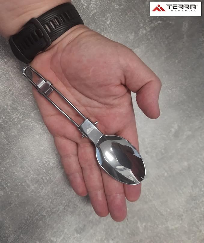 Load image into Gallery viewer, Folding Camping Spoon with Carry Case - Premium 18/8 Stainless Steel Collapsible Utensil for Outdoor Adventures
