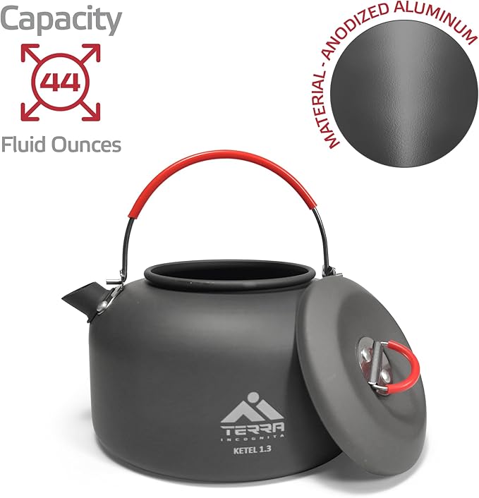 Load image into Gallery viewer, Ketel 1.3L Aluminum Camping Kettle - Ultralight Outdoor Cooking and Backpacking Teapot with Heat-Resistant Silicone Grips
