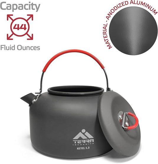 Ketel 1.3L Aluminum Camping Kettle - Ultralight Outdoor Cooking and Backpacking Teapot with Heat-Resistant Silicone Grips