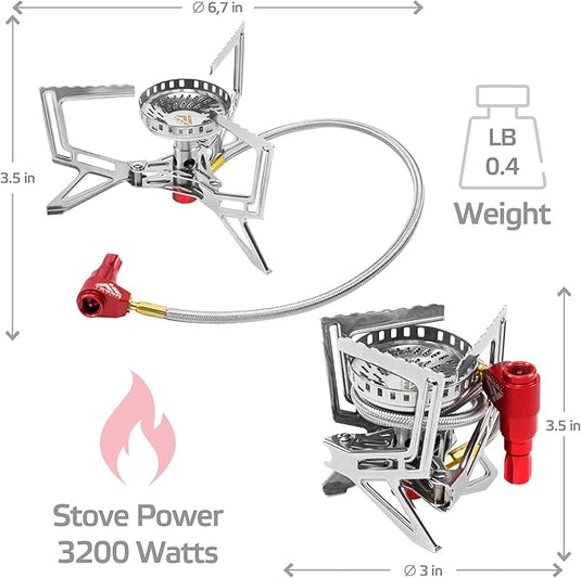 Naos Reduktor Portable Gas Stove with Pressure Regulator and 15.7" Hose - Compact Camping Burner for All-Season Base Camp Use