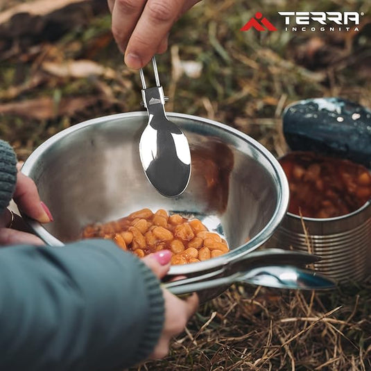 Base Set 3-Piece Stainless Steel Camping Cutlery Set - Premium 18/8 Grade Outdoor Utensils with Carrying Case