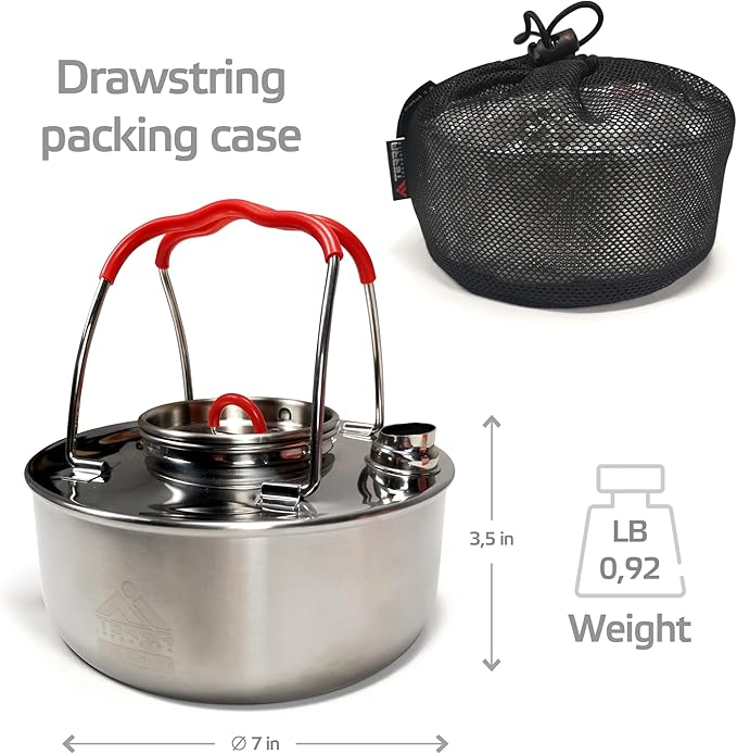 Load image into Gallery viewer, Steel Ketel 1.6L Stainless Steel Camping Kettle - Premium 18/8 Grade Outdoor Cooking Teapot with Heat-Resistant Silicone Grips
