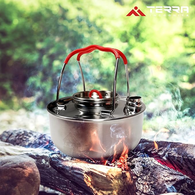 Load image into Gallery viewer, Steel Ketel 1.6L Stainless Steel Camping Kettle - Premium 18/8 Grade Outdoor Cooking Teapot with Heat-Resistant Silicone Grips
