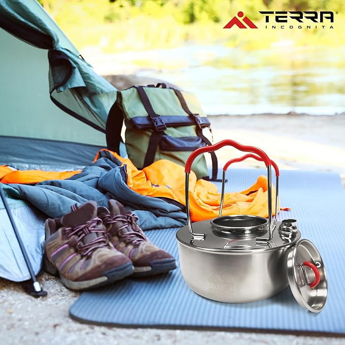 Load image into Gallery viewer, Steel Ketel 1.6L Stainless Steel Camping Kettle - Premium 18/8 Grade Outdoor Cooking Teapot with Heat-Resistant Silicone Grips
