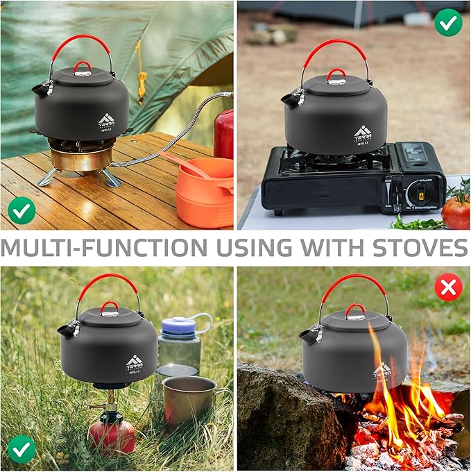 Load image into Gallery viewer, Ketel 1.3L Aluminum Camping Kettle - Ultralight Outdoor Cooking and Backpacking Teapot with Heat-Resistant Silicone Grips
