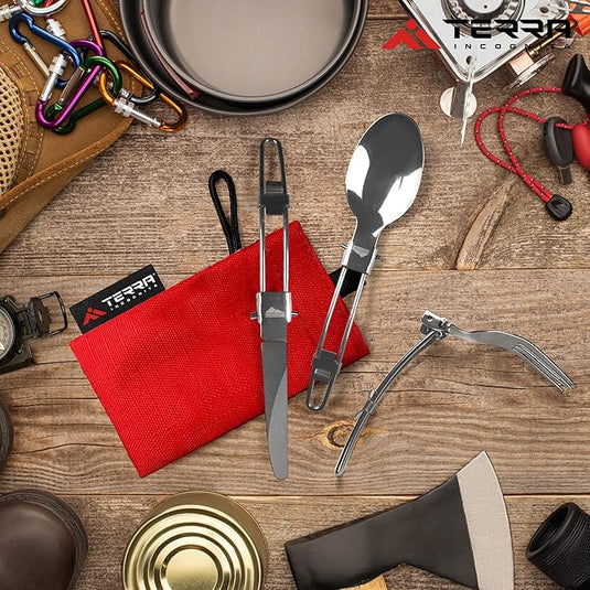 Base Set 3-Piece Stainless Steel Camping Cutlery Set - Premium 18/8 Grade Outdoor Utensils with Carrying Case