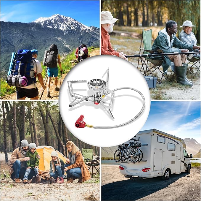 Load image into Gallery viewer, Naos Reduktor Portable Gas Stove with Pressure Regulator and 15.7&quot; Hose - Compact Camping Burner for All-Season Base Camp Use
