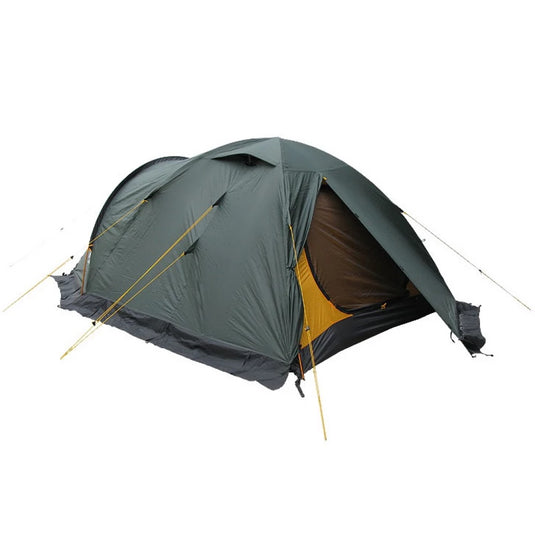 green Canyon 3 tent with integrated snow skirt and closed storage vestibule