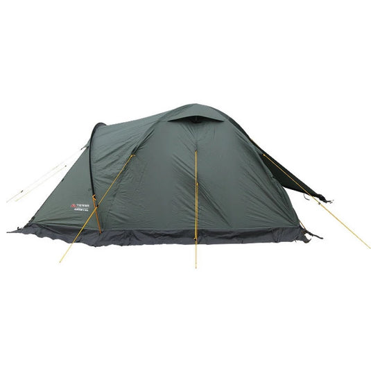 Green Canyon 3 mountain tent with a partially open side door on white background