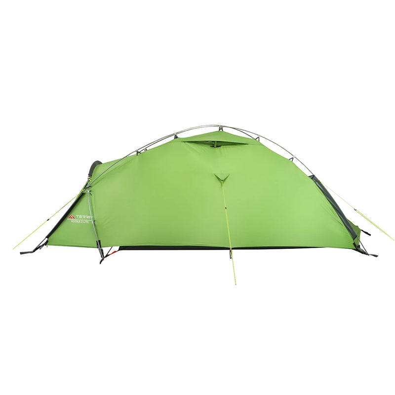 Load image into Gallery viewer, Side view of green Ksena 2 Lite 2-person tent with aerodynamic 3-pole framework
