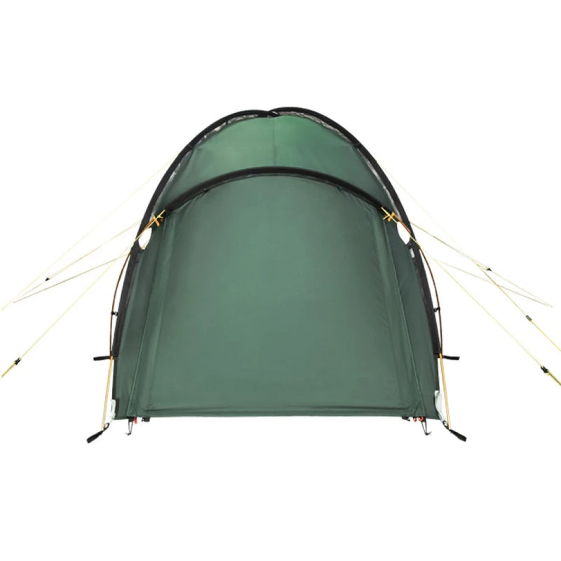 Load image into Gallery viewer, Front view of green Terra Incognita Ksena 3 tent with zipped rainfly door
