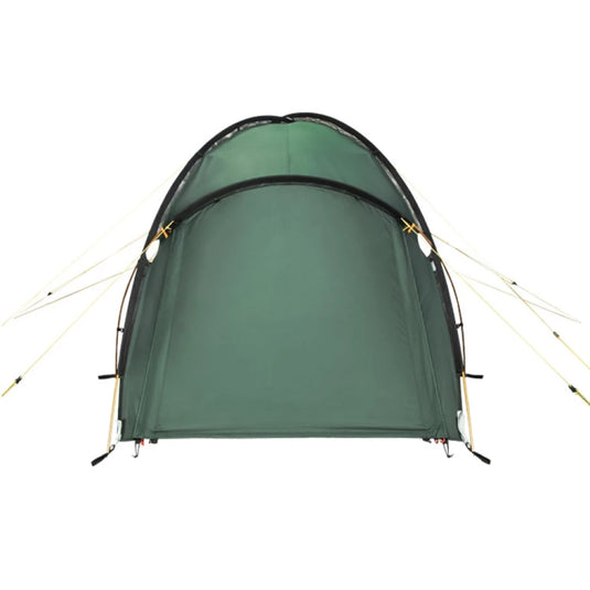 Front view of green Terra Incognita Ksena 3 tent with zipped rainfly door