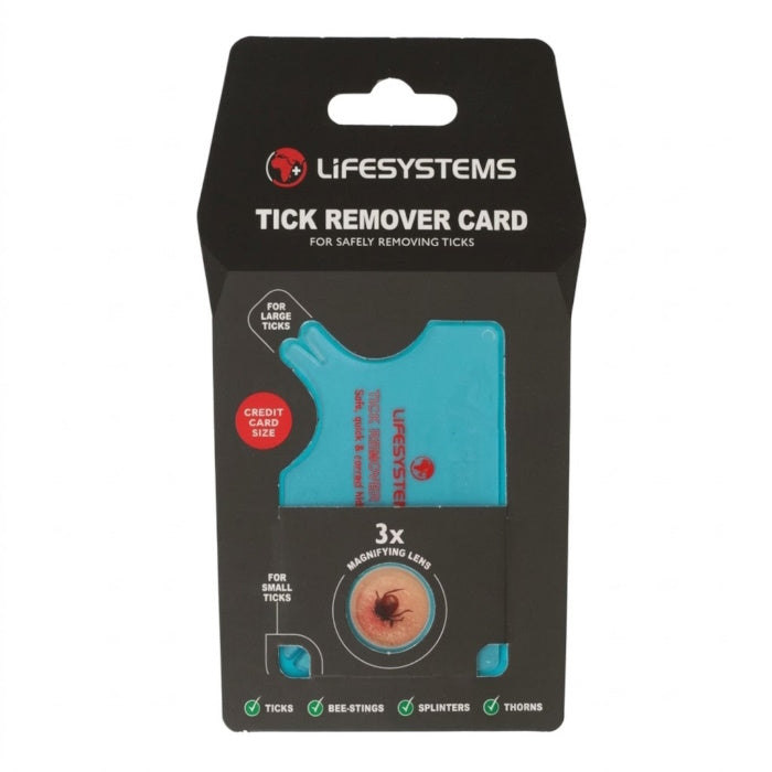 Load image into Gallery viewer, Retail packaging for the blue Lifesystems Tick Remover Card with 3x magnifier lens
