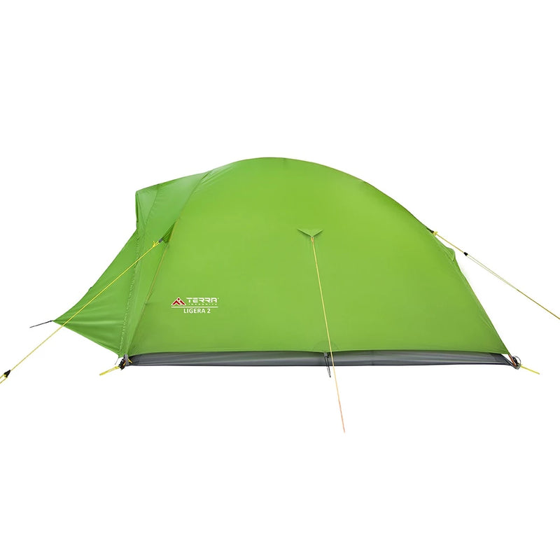 Load image into Gallery viewer, Side profile of a green 4-season tent with aerodynamic 3-pole aluminum structure
