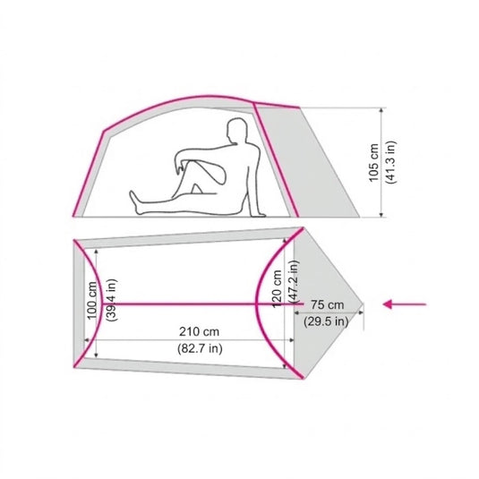 Technical size diagram of Ligera 2 showing 210 cm length and 105 cm peak height