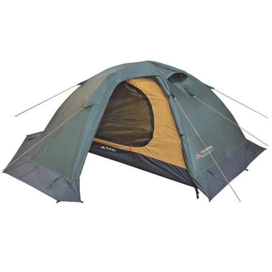Terra Incognita Mirage 2 four-season green tent with dual doors and snow skirt