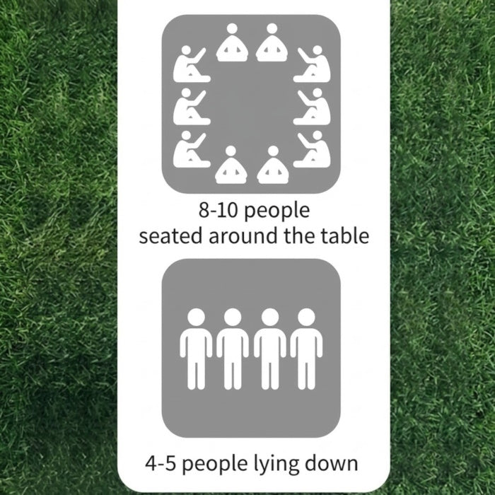 Load image into Gallery viewer, Capacity icons: 8-10 people seated around or 4-5 people lying down on the rug.
