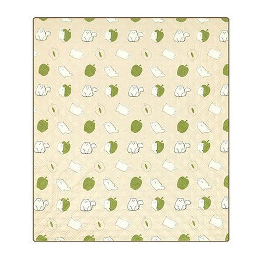 Beige Naturehike picnic mat with a cute pattern of white cats and green apples