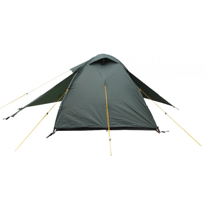 Load image into Gallery viewer, Side profile of the dark green Platou 2 tent showing dual-entrance design.
