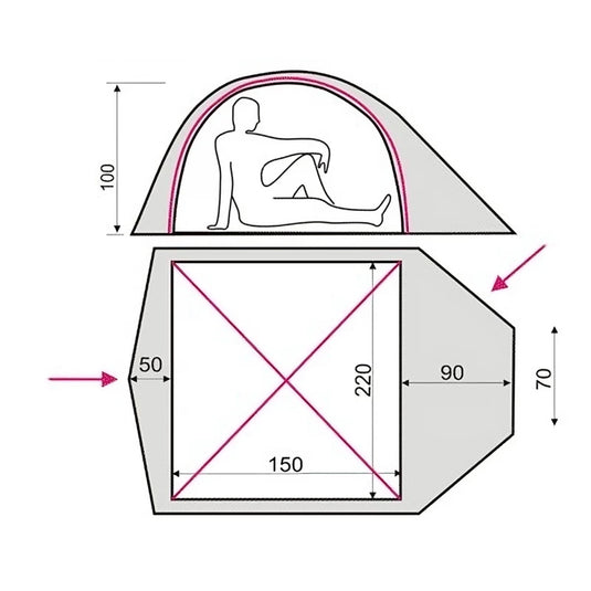 Technical diagram showing Platou 2 floor plan, 100cm height, and vestibule sizes.